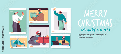 mix race people in web browser windows celebrating new year christmas holidays during video call self isolation