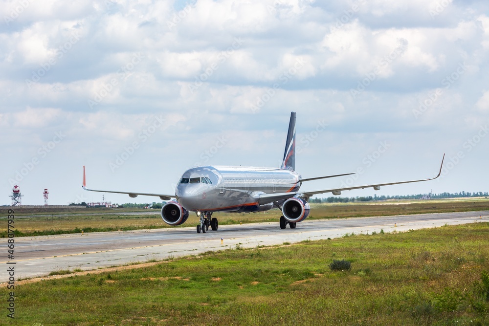 Airlines Boeing passenger plane arrival and landing at Airport Airlines Boeing passenger plane arrival and landing at Airport