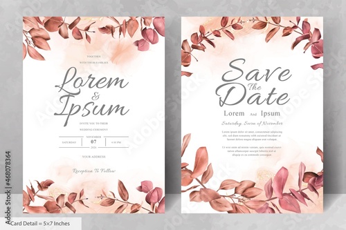Set of Greenery Watercolor Floral Wreath Wedding Invitation Card Template
