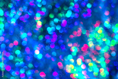 Abstract colorful defocused lights, Christmas vibrant blue shiny bokeh background