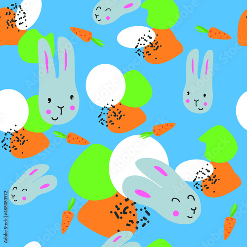 Cute seamless vector pattern with little bunnies and carrots. Spring  creative  texture for fabric  wrapping  textile  wallpaper  apparel. Vector illustration