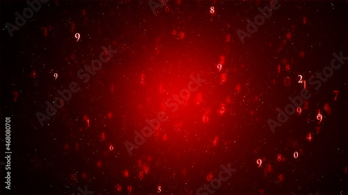 赤い背景と白い無数の数字 空間に舞う数字のパーティクル