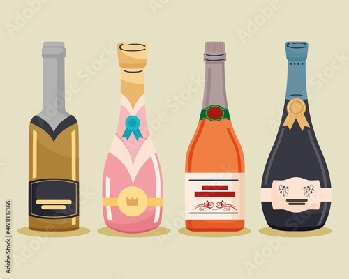 four champagne drink bottles