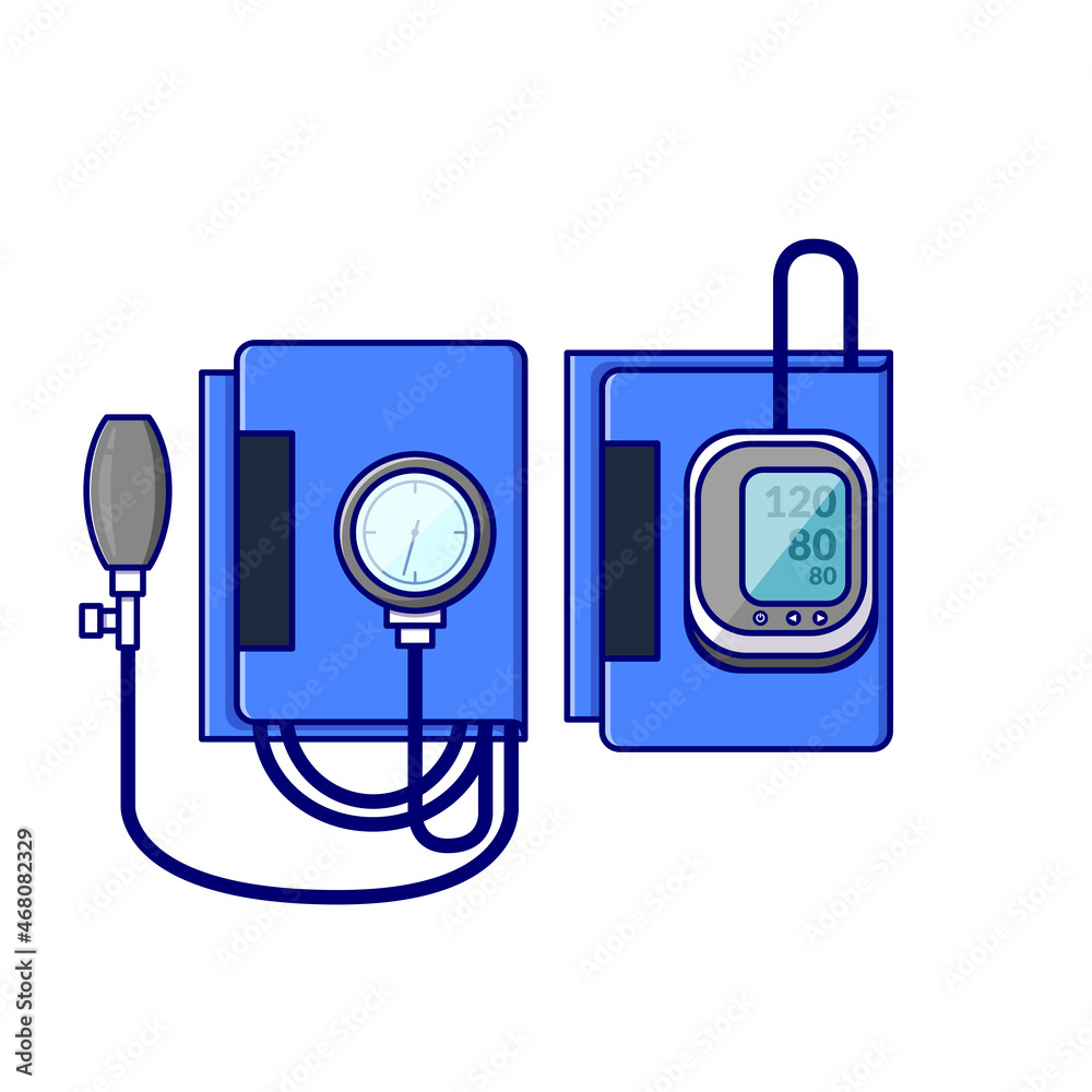 Manual and digital tensimeter cartoon style illustration. sphygmomanometer, blood  pressure meter on white background Stock Vector | Adobe Stock