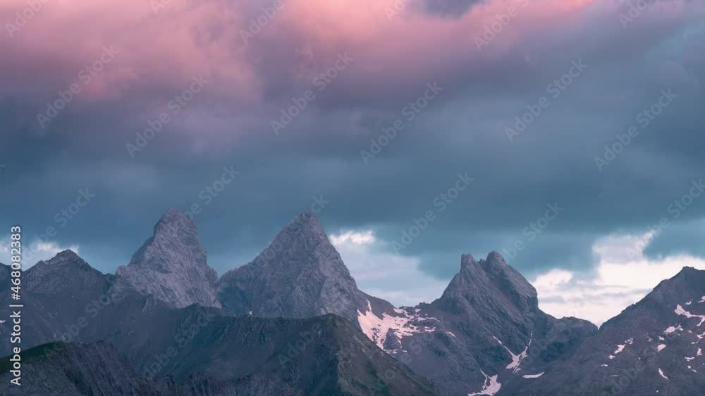 An awesome time lpase of transition betwwn blue hour to golden hour of french alps An awesome time lpase of transition betwwn blue hour to golden hour of french alps
