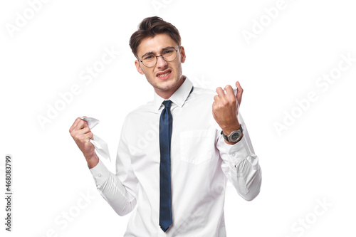 man in white shirt with tie office emotions studio lifestyle