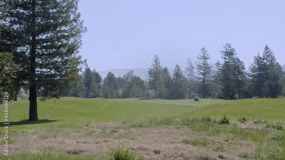 Golf course fairway with golf carts clear skies Golf course fairway with golf carts clear skies