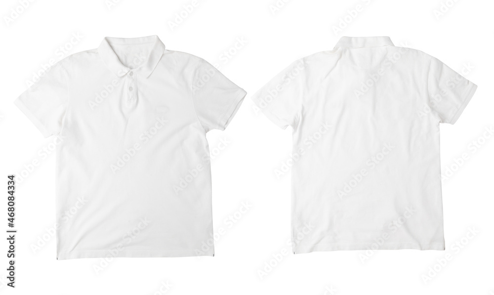Blank white polo t-shirt mockup front and back isolated on white background  with clipping path. Stock Photo | Adobe Stock