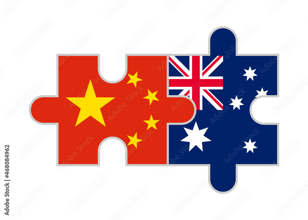 puzzle pieces of china and australia flags. vector illustration isolated on white background