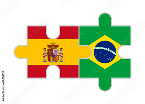 puzzle pieces of spain and brazil flags. vector illustration isolated on white background
