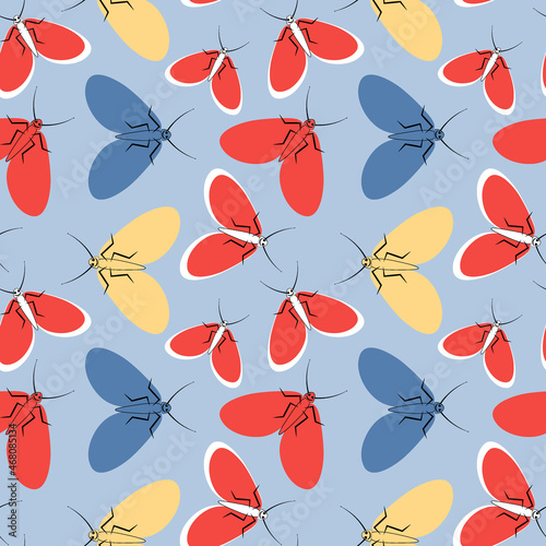 Seamless pattern - stylized moths - graphics. Summer, insects, unbearable ease of life. Wallpapers, textiles, packaging