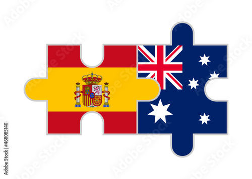 puzzle pieces of spain and australia flags. vector illustration isolated on white background