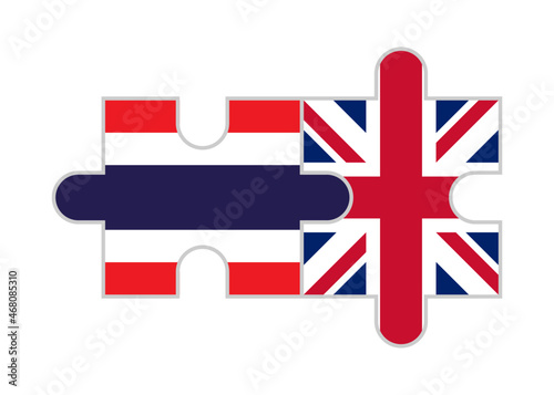 puzzle pieces of united kingdom and thailand flags. vector illustration isolated on white background