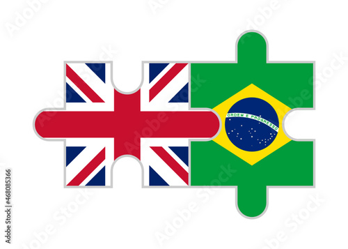puzzle pieces of united kingdom and brazil flags. vector illustration isolated on white background