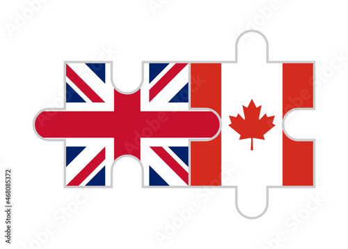 puzzle pieces of united kingdom and canada flags. vector illustration isolated on white background