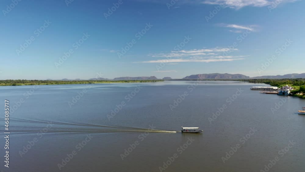 aerial view of a boat crossing the 