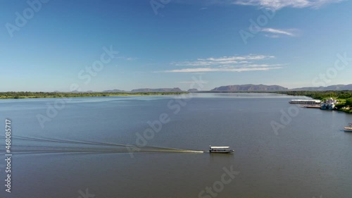 aerial view of a boat crossing the 