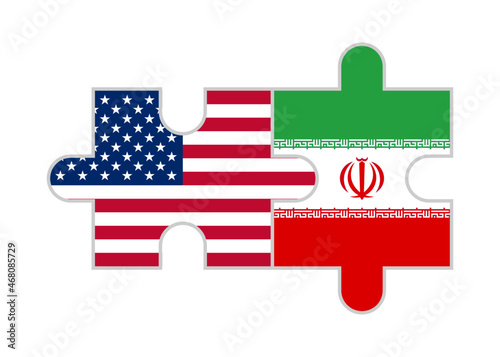 puzzle pieces of united states of aermica and iran flags. vector illustration isolated on white background