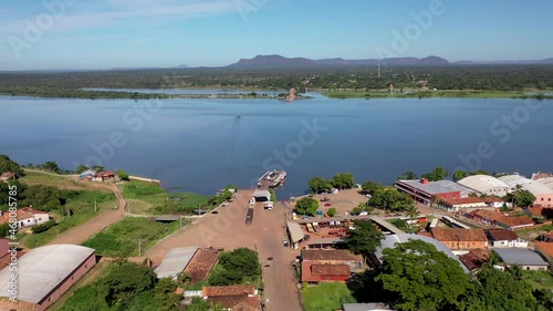 aerial view of the port with car and truck ferry and the 