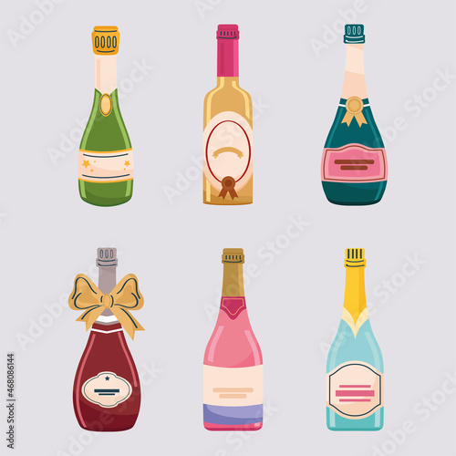 six champagne drink bottles