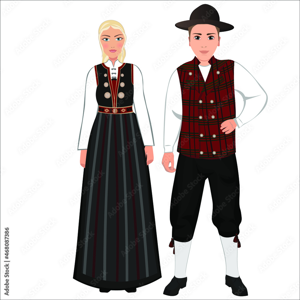 Woman and man in folk national Canadian costumes. Vector illustration