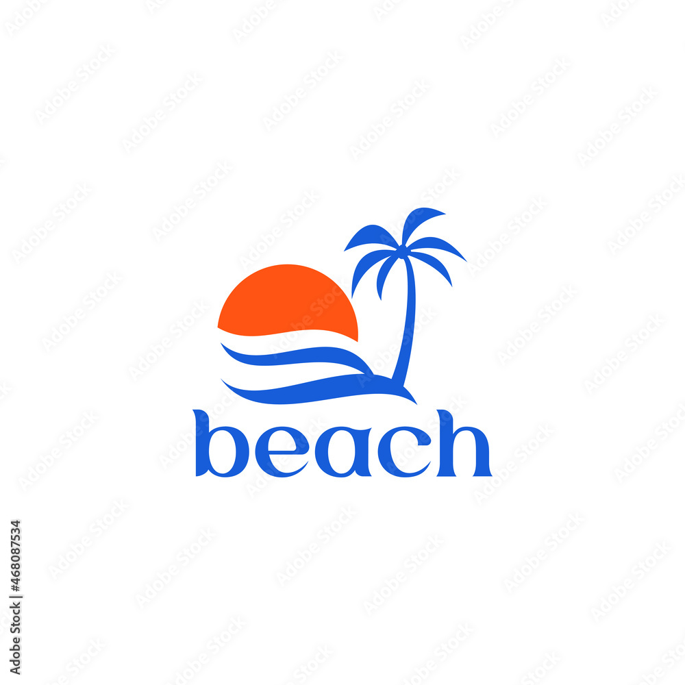 Fototapeta premium beach logo with sunset vector graphic