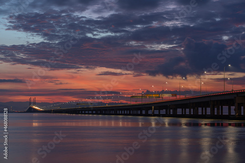 Burning sunrise over the bridge.