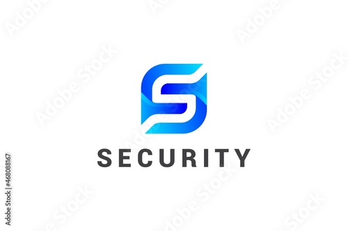 Letter S 3d blue color creative technological security logo