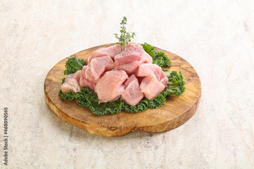 Raw pork meat cubes for coocking