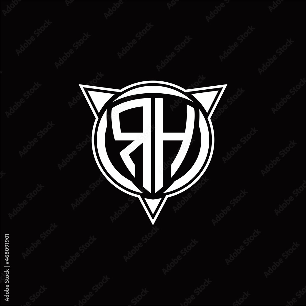 RH Logo monogram isolated with circle shape and three arrow design template RH Logo monogram isolated with circle shape and three arrow design template