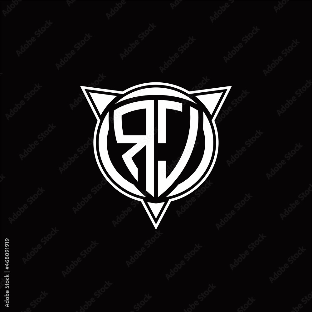 RJ Logo monogram isolated with circle shape and three arrow design template RJ Logo monogram isolated with circle shape and three arrow design template