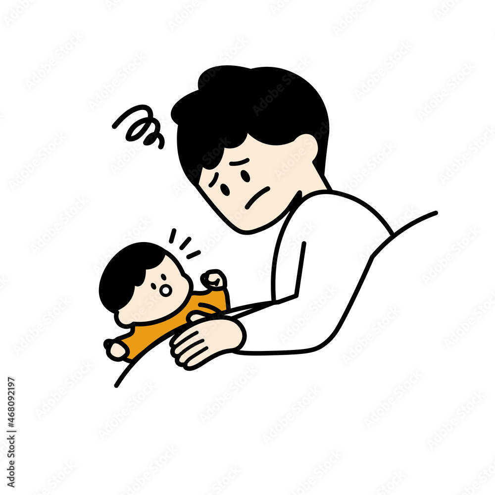 赤ちゃんが寝なくて困る父親　カラー