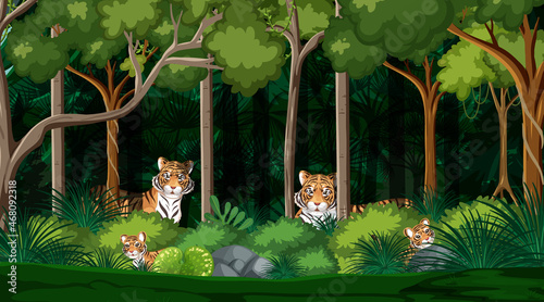 Canvas Print Wild animals in forest landscape background