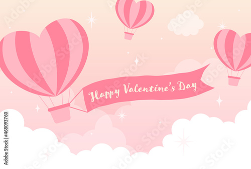 vector background with heart shaped hot-air balloons in the sky for Valentine   s day banners  cards  flyers  social media wallpapers  etc.