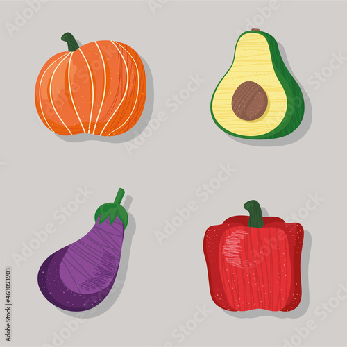 fresh vegetables four icons