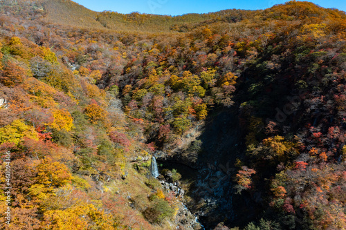 山間部の紅葉と滝