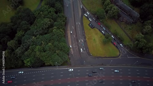 Arial shot push and tilt to reveal Aston Park Football Stadium Birmingham photo