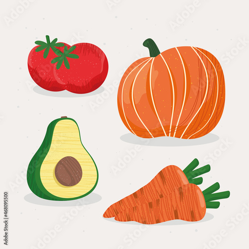 four fresh vegetables icons