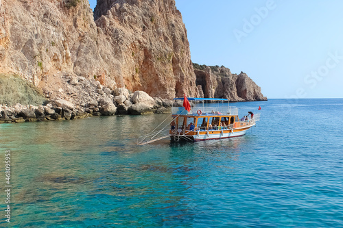 Antalya, Turkey - The yacht tour to Turkey Maldives at famous blue sea at Suluada photo