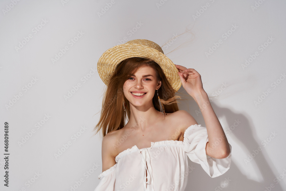 beautiful woman bright makeup White dress isolated background beautiful woman bright makeup White dress isolated background