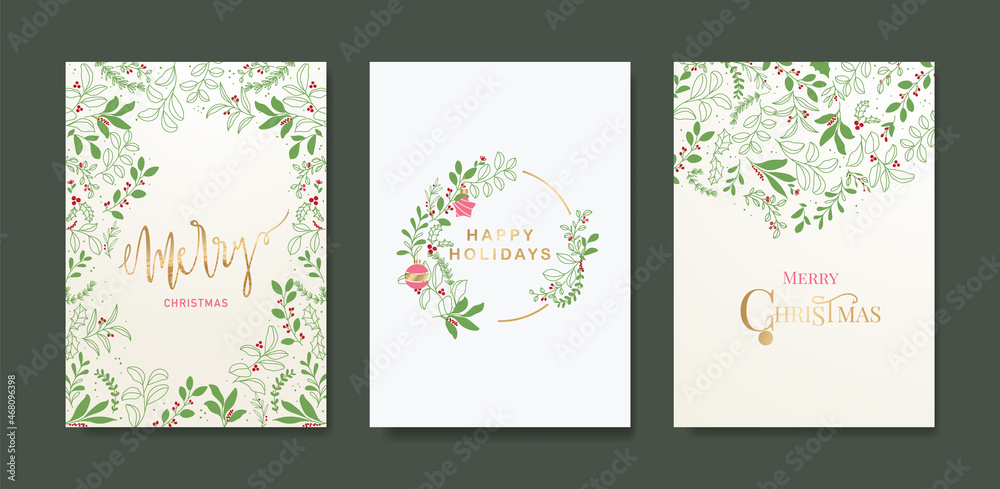 Happy Holidays,  season greeting and new year vector template card set with Christmas element decoration 