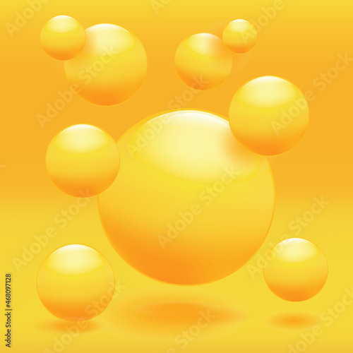 Abstract background with glossy yellow spheres. Dynamic shapes. Modern banner design.