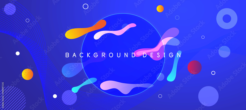 Orange and blue liquid banner template. Vector abstract background with gradient fluid waves, organic shapes, text. Trendy banner for social media promotion