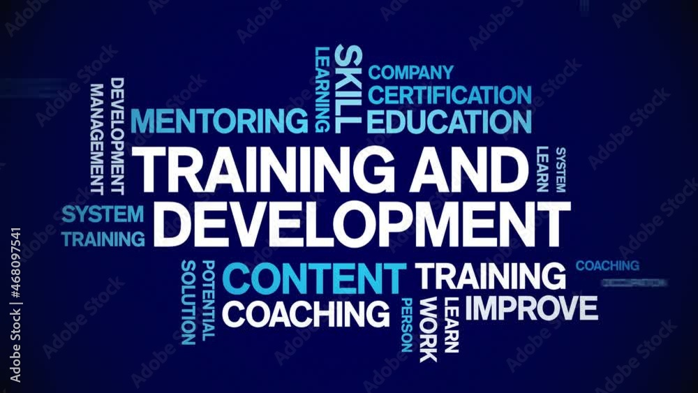 4k Training and Development Animated Tag Word Cloud;Text Design Animation typography seamless loop.
