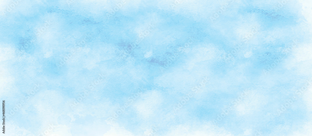 Watercolor blue texture with abstract washes and brush strokes on the white paper background.