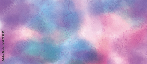 Violet ink and watercolor textures on white paper background. Paint leaks and ombre effects. Hand painted abstract image