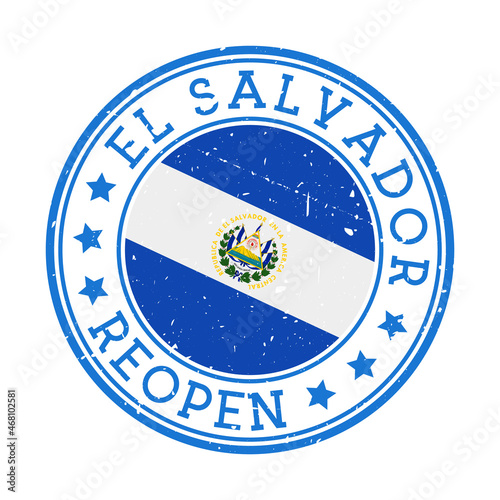 El Salvador Reopening Stamp. Round badge of country with flag of El Salvador. Reopening after lock-down sign. Vector illustration.