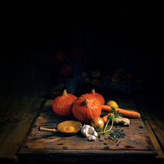 Pumpkin soup, delicious ingredients