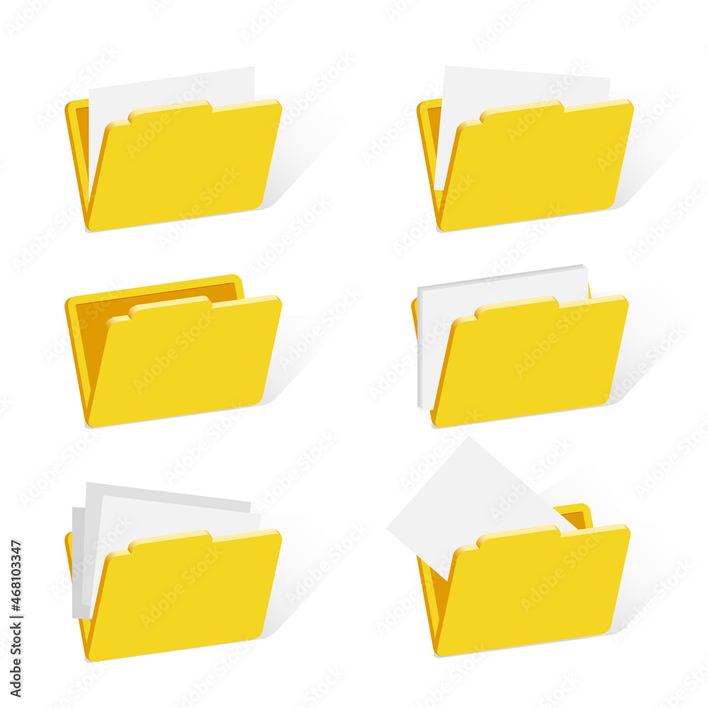 3d yellow cardboard paper folder icons set vector design illustration