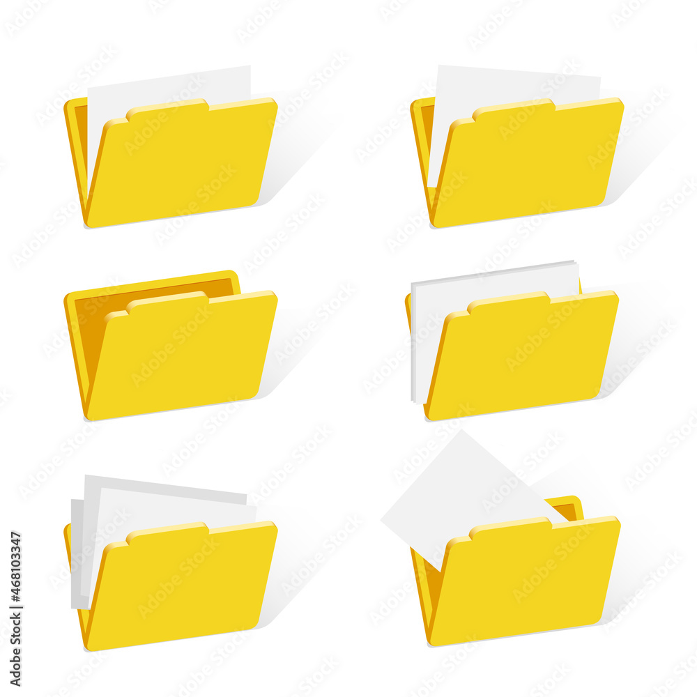 3d yellow cardboard paper folder icons set vector design illustration 3d yellow cardboard paper folder icons set vector design illustration